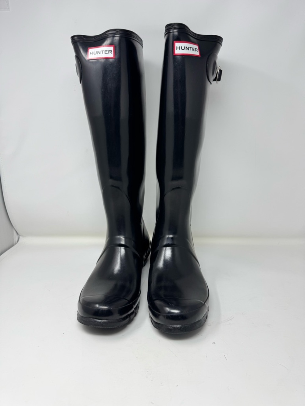 Hunter Glossy Tall Rain Boots - Black women’s size US 9 waterproof preowned